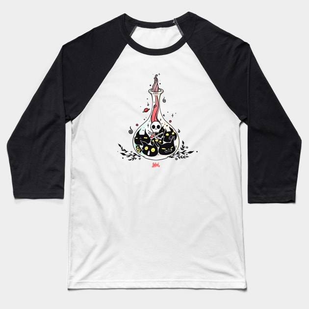 Cute Magic Potion Bottle Full Of Black Cats Baseball T-Shirt by cellsdividing